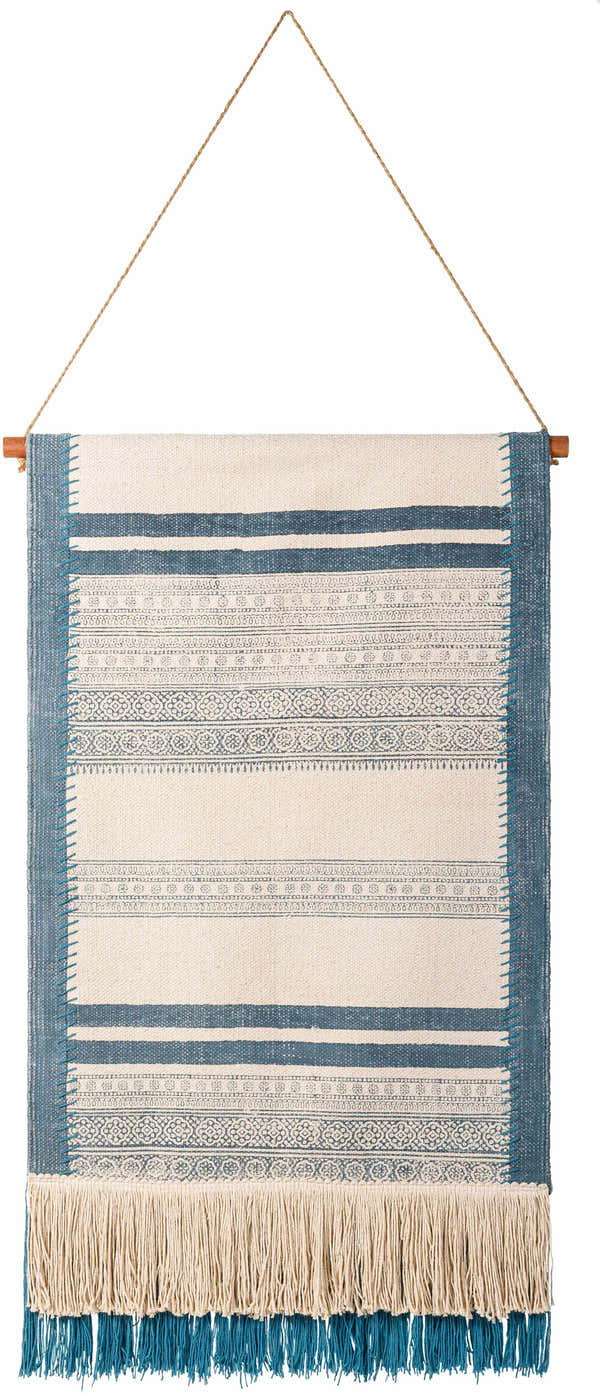 Aven Blue Striped Fringe Wall Hanging - Clearance