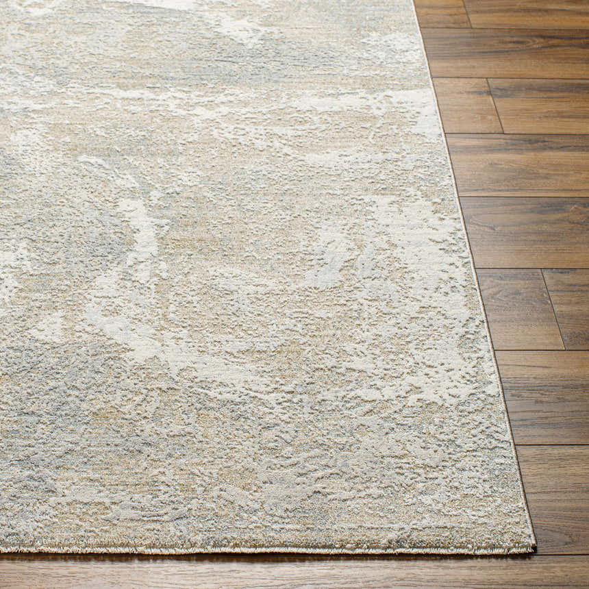 Close-up of the Owena Thick Luxe Boutique Rug showing its cream, light brown, and gray Southwestern design and textured weave. Front
