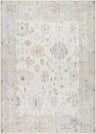 Close-up of the Valko Area Rug, a machine-woven rug with a traditional floral pattern in dusty pink, gray, and light brown hues. Design-Rectangle