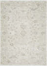 Close-up of the Vaman Luxe Rug. Light silver and sterling gray traditional floral pattern. Machine woven polyester rug. Design-Rectangle-279