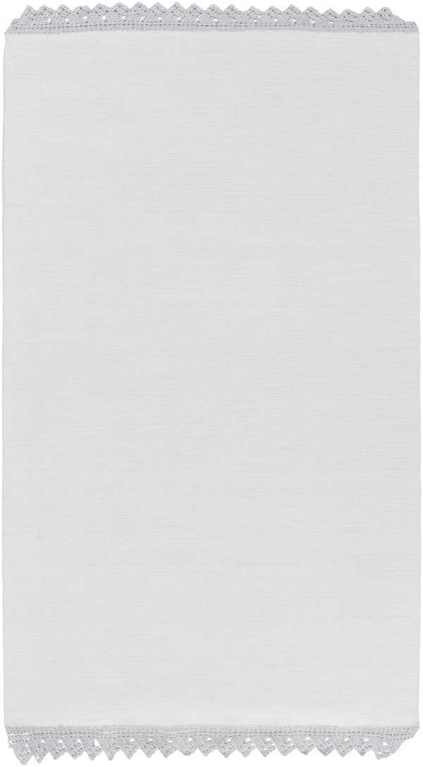 Close-up of the hand-woven cotton Grace GRC-7003 area rug in white with a delicate crocheted trim. Design-Rectangle-576