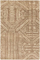 Close-up of the Wainfleet Jute Carpet, featuring a farmhouse style with a traditional geometric pattern in brown and cream. Design-Rectangle-576