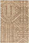 Close-up of the Wainfleet Jute Carpet, featuring a farmhouse style with a traditional geometric pattern in brown and cream. Design-Rectangle-576