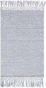 Close-up of the hand woven Walcha Indoor & Outdoor Rug. Light gray recycled PET yarn with knotted fringe detail. Design-Rectangle-23