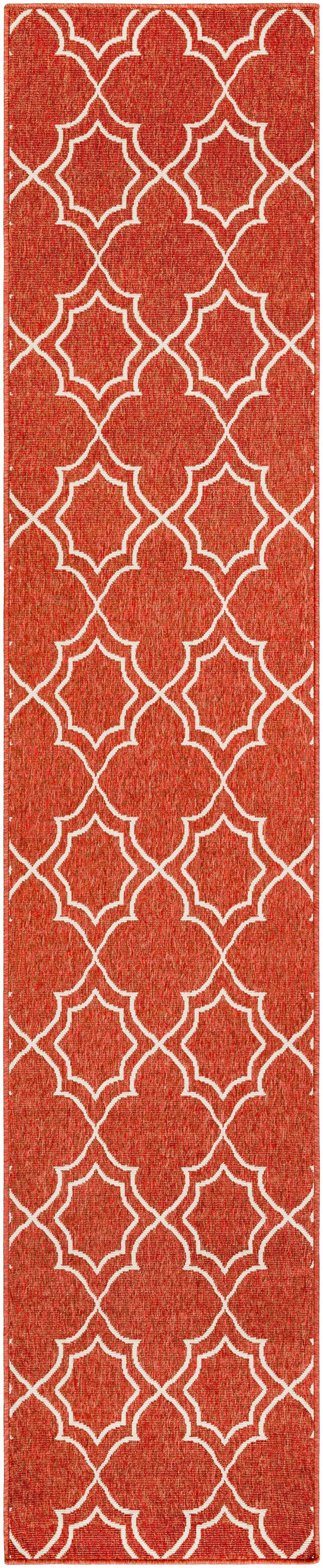 Unique Rust Red Lattice Trellis Outdoor Rug - Clearance