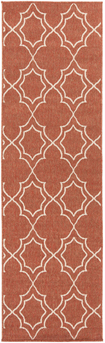 Unique Rust Red Lattice Trellis Outdoor Rug - Clearance