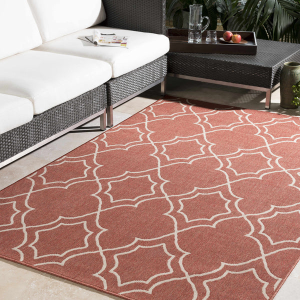 Unique Rust Red Lattice Trellis Outdoor Rug - Clearance