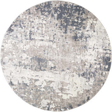 Round Walhonding Area Rug - Clearance with a contemporary abstract pattern in denim, ivory, light gray, and medium gray. Design-Round-710