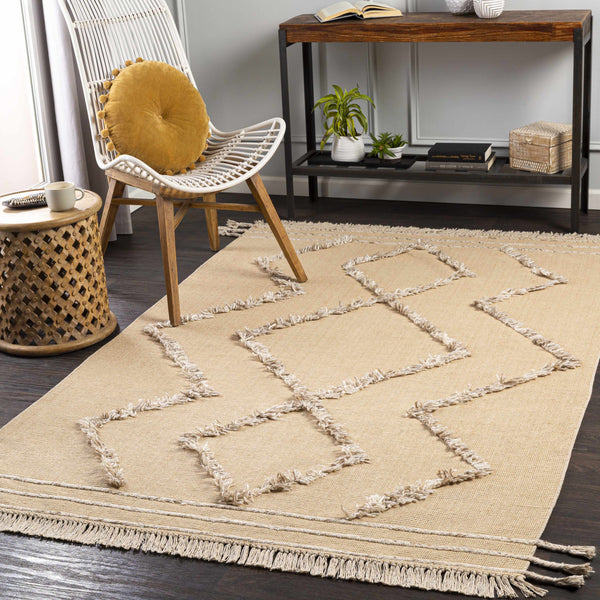 Waratah Tan High-Low Tassel Rug - Clearance