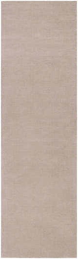Close-up of the hand loomed Brockton Solid Tan Area Rug, showing subtle striped texture and soft wool material. Design-Runner-268
