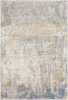 Close-up of the Watersmeet Faux Silk Rug. Light blue, medium brown, mustard, and tan colors with a contemporary design. Design-Rectangle-5373