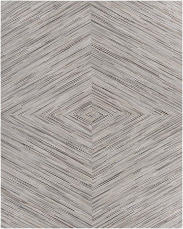 Close-up of the Wauzeka Premium Area Rug. Hair on hide rug with a cream, brown, and gray diamond pattern. Design-Rectangle-810
