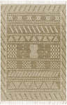 Close-up of the hand-woven Woodleaf Area Rug. Black, cream, and taupe cotton rug with a contemporary geometric pattern. Design-Rectangle-69