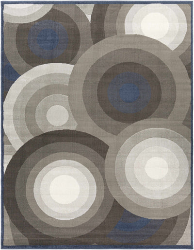 Woodrising 2x3 Blue Border Gray Circles Small Rug - Clearance