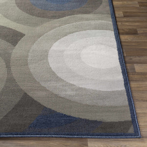 Woodrising 2x3 Blue Border Gray Circles Small Rug - Clearance