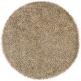 Close-up of a round Browder Solid Beige Shag Area Rug showing its plush, textured pile. Contemporary style. Design-Round-6