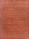 Close-up of the hand-loomed Brockton Solid Orange Wool Rug, showing its texture and burgundy color. Design-Rectangle