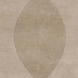 Close up of the Weleetka Area Carpet, featuring a contemporary oval pattern in neutral beige tones. Hand-knotted NZ wool texture. Swatch