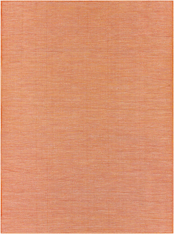 Close-up of the textured Weobley Area Rug in a woven orange and white grid pattern. Design-Rectangle-537