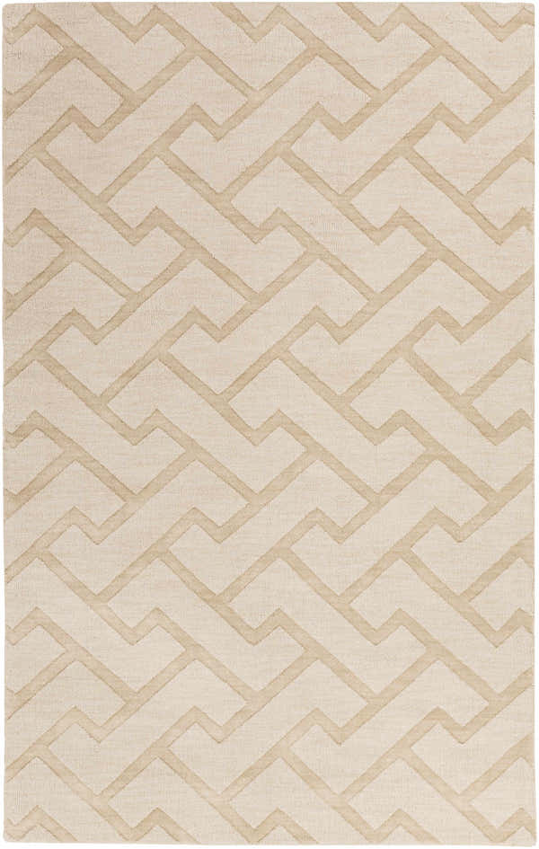 Close-up of the ivory Westdale Area Rug. Hand-loomed wool rug with a contemporary geometric pattern. Design-Rectangle-58