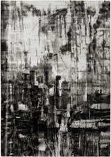 Close-up of the Westpoint Area Carpet. Contemporary style in black, charcoal, gray, and off-white abstract pattern. Design-Rectangle-527