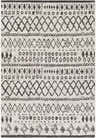Close-up of the black and white Westside Outdoor Area Rug, featuring a bohemian-inspired geometric pattern. Design-Rectangle-5376
