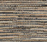 Close-up of Weymouth Jute Rug showing black, cream, tan, and teal woven texture and horizontal stripes. Swatch