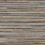 Close-up of Weymouth Jute Rug showing hand-woven texture and stripes in black, cream, tan, and teal. Swatch