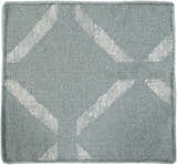 Close-up of the Weybridge Area Carpet. Light and medium gray hand woven rug with a geometric diamond pattern. Wool texture. Texture