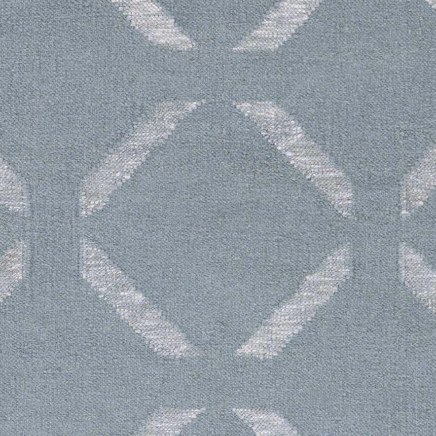 Close-up of the Weybridge Area Carpet. Light gray wool rug with a geometric diamond pattern in medium gray. Hand woven texture. Swatch