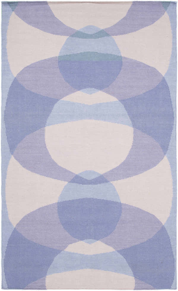 Hand woven Whitnash Area Rug with a contemporary oval pattern in shades of blue, lavender, and cream. Design-Rectangle-576