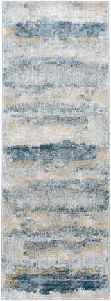 Close-up of Whyalla Misty Thick Luxe Rug. Contemporary style with dusty sage, light gray, navy, and taupe hues. Soft texture. Design-Runner-2773