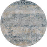 Close-up of a round Whyalla Misty Thick Luxe Rug; dusty sage, light gray, navy, and taupe abstract design. Design-Round-53
