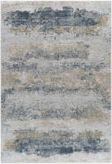 Close-up of the Whyalla Misty Thick Luxe Rug. Contemporary design in dusty sage, light gray, navy, and taupe hues. Soft texture. Design-Rectangle-575