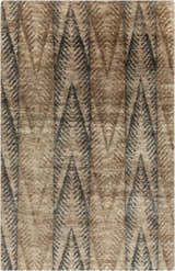 Close-up of the hand-knotted Wilburton Jute Carpet. Contemporary style with a brown and gray geometric pattern. Design-Rectangle-58