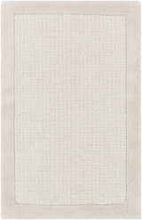 Close-up of the Winooski Area Rug. Cream and light gray wool rug with a subtle striped pattern and soft, textured pile. Design-Rectangle-23
