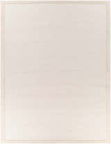 Close-up of the hand-tufted Winooski Area Rug. Cream and light gray wool rug with a subtle striped pattern. Design-Rectangle-810