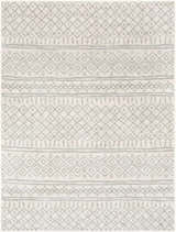Close-up of the Winston Area Rug. Cream rug with a geometric diamond and line pattern in medium gray and slate. Design-Rectangle-5373