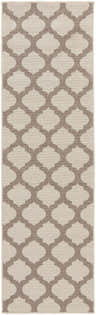 Close-up of the Winterville Area Rug showing a beige and dark red geometric lattice pattern. Design-Runner-2379