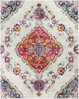 Wallsburg Magenta & Cream Area Rug featuring a Bohemian floral pattern in magenta, navy, saffron, and cream. Design-Rectangle-71010