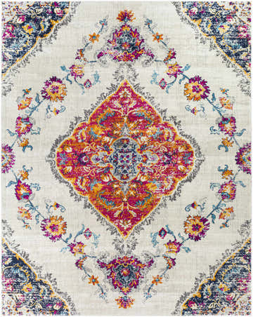 Wallsburg Magenta & Cream Area Rug featuring a Bohemian floral pattern in magenta, navy, saffron, and cream. Design-Rectangle-71010