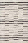 Close-up of the hand woven Willington Area Rug. Charcoal and cream striped pattern with a subtle, textured look. Design-Rectangle-576
