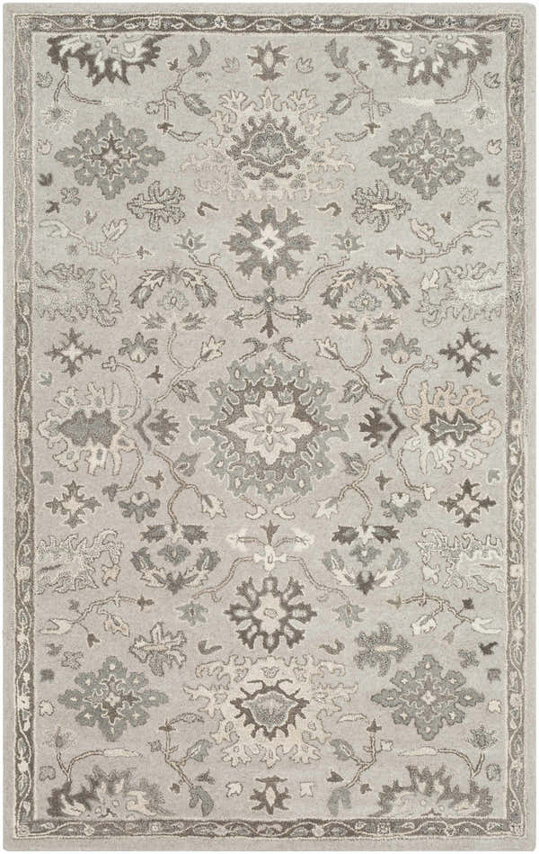Close-up of the Willimantic Beige Thick Wool Rug featuring a traditional floral pattern in shades of beige, brown, and gray. Design-Rectangle-58