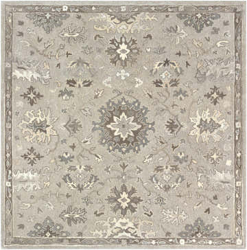 Detailed beige and brown floral pattern of the Willimantic Beige Wool Rug. Hand-tufted wool texture. Design-Square-8