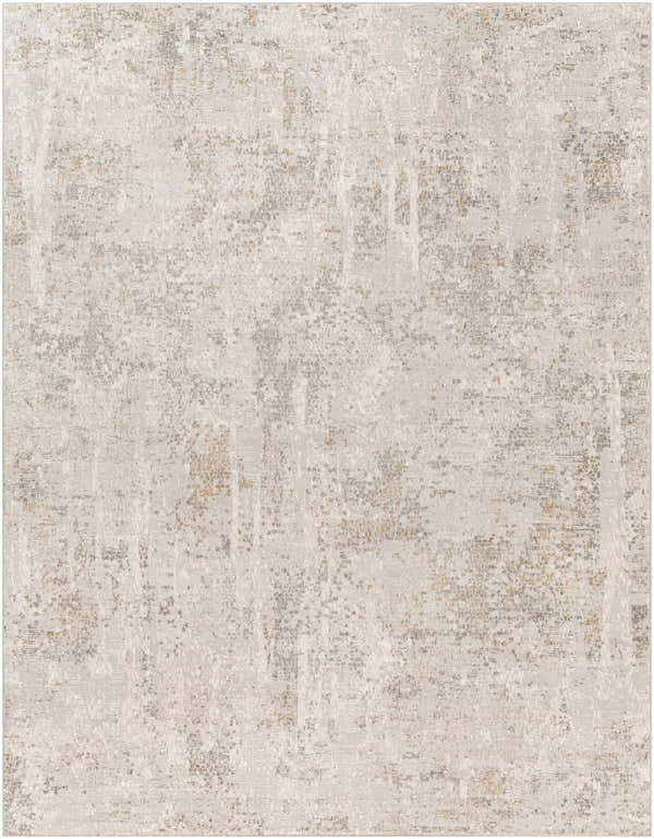 Close-up of the textured Windale rug. Abstract design in shades of off-white, gray, and mustard. Contemporary style. Design-Rectangle-71010