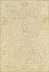 Hand-knotted Wooroloo Area Rug in beige, olive, and yellow. Traditional oriental rug with a contemporary farmhouse design. Design-Rectangle-69
