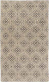 Close-up of the hand-knotted Worley Area Rug. Contemporary wool rug with a gray floral medallion pattern on a beige background. Design-Rectangle-58
