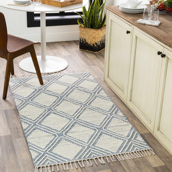 Wausa Denim Trellis on Cream Cotton/wool  Rug - Clearance