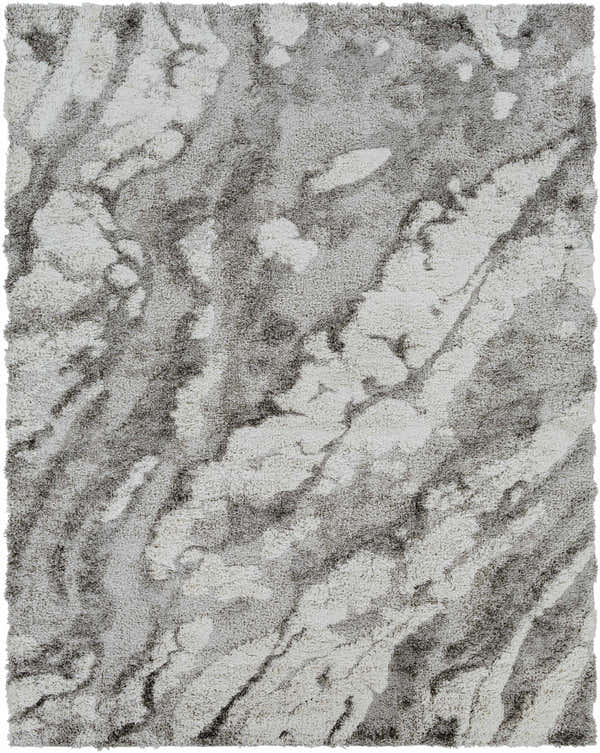 Close-up of the plush Ashtucna Gray Cloudy Shag Rug with a soft, abstract gray and off-white pattern. Design-Rectangle-71010