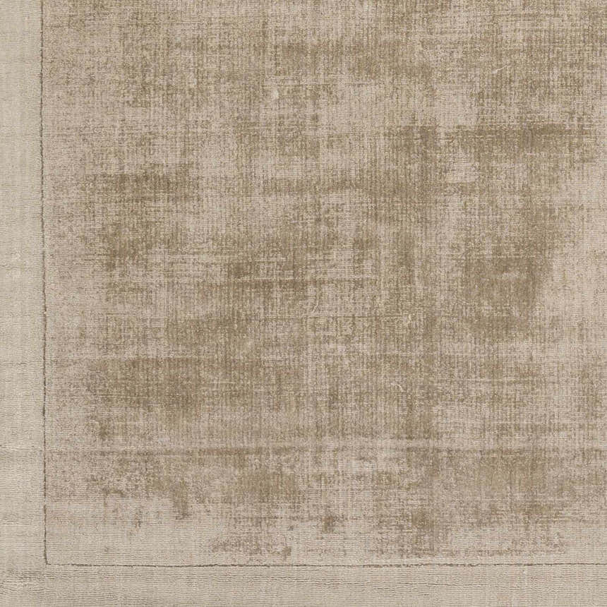 Close-up of the hand-loomed Westbend Area Rug. Taupe-colored, solid and striped design, with a subtle texture. Swatch